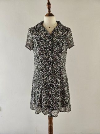 Black Ditsy Print Poly Georgette Dress